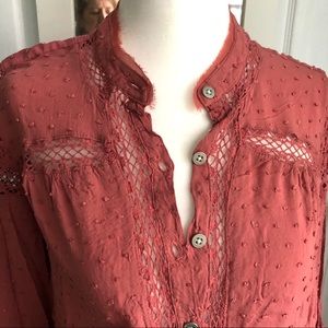 Free people embroidered peplum blouse, terra cotta size XS